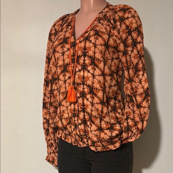 Anthropologie Porridge cotton long sleeve tie neck elastic waist shirt top Sz S - Picture 3 of 10